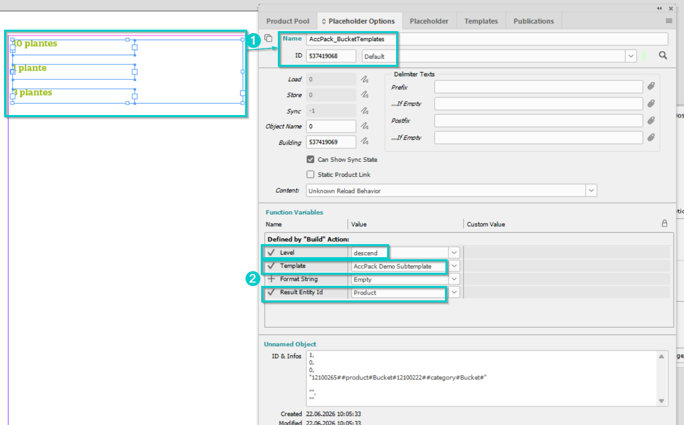 Bucket template Placeholder options 
