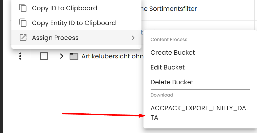 Selecting the export process